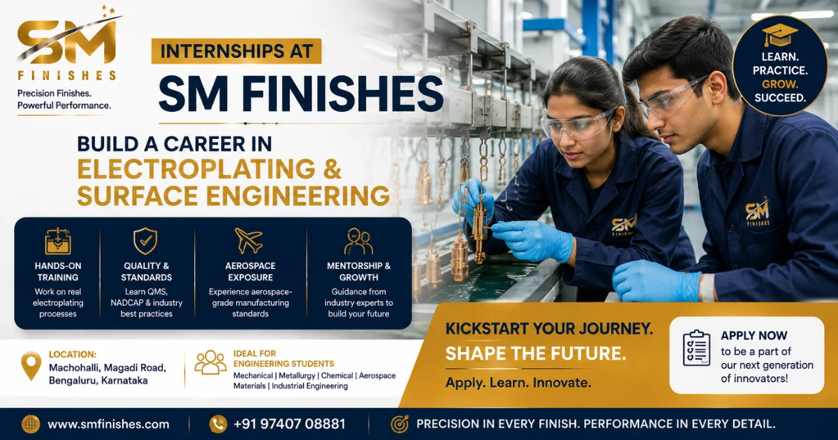 Internship opportunities at SM Finishes Bengaluru electroplating facility